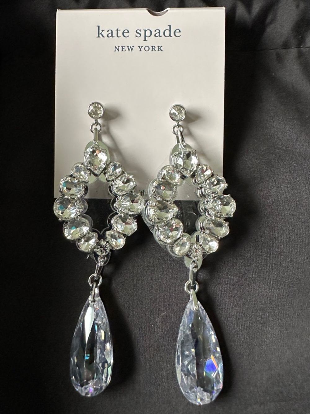 kate spade Silver Crystal Teardrop Chandelier Earrings